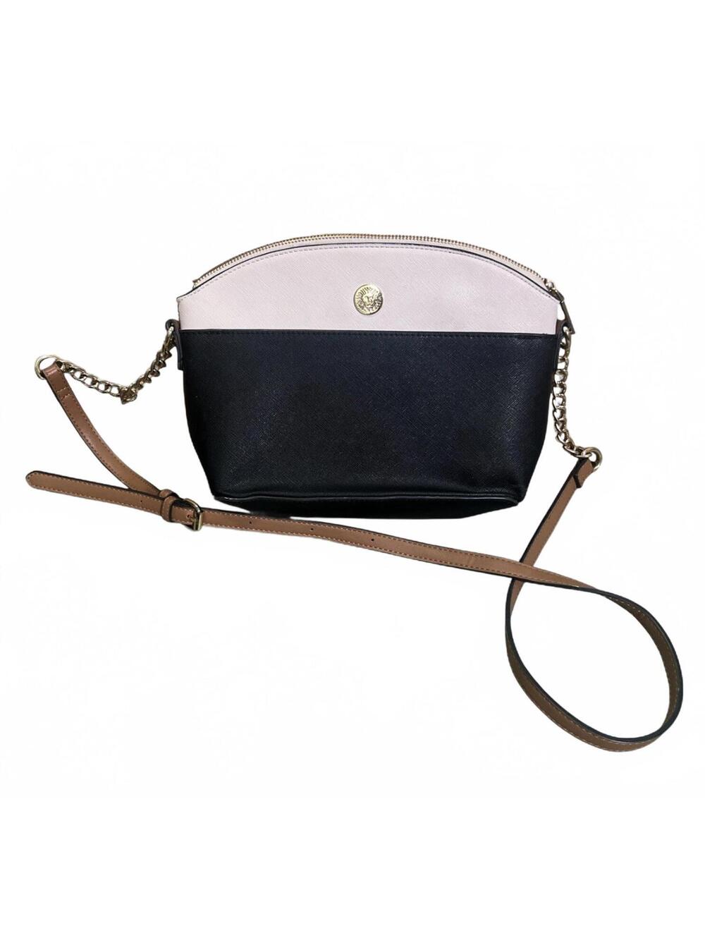 Anne Klein Classic Curves Black and White Crossbody Bag with Gold Hardware